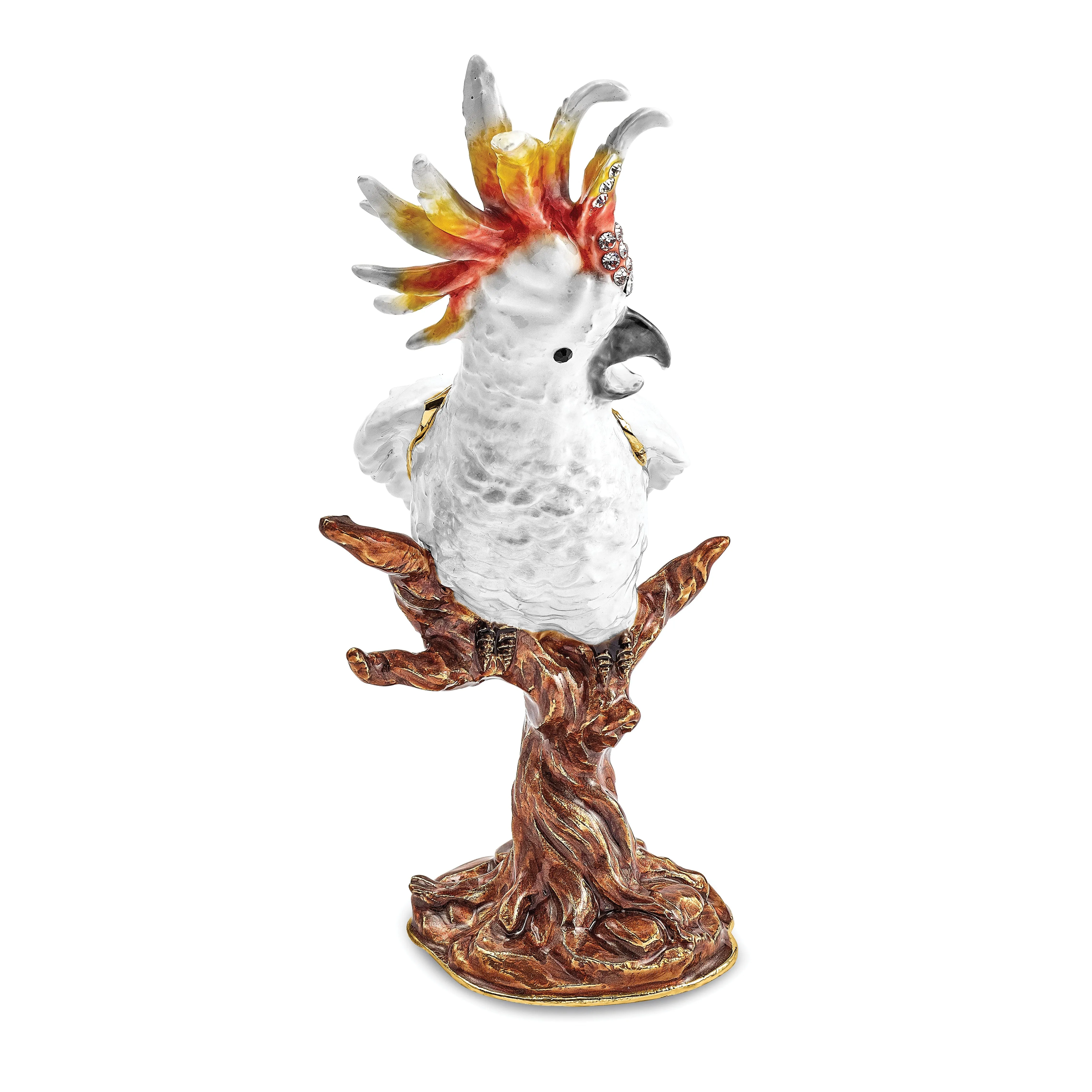 Bejeweled Pewter Multi Color Enamel Finish CARMEN Cockatoo Trinket Box