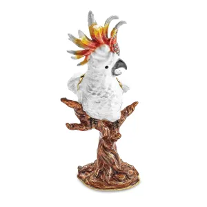 Bejeweled Pewter Multi Color Enamel Finish CARMEN Cockatoo Trinket Box