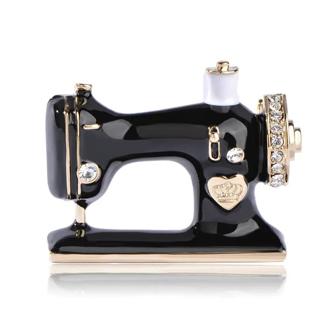 Blucome Women Girls Sewing Machine Brooch Black Enamel Brooches Jewelry Hijab Pin For Collar Suit Scarf Decoration Accessories