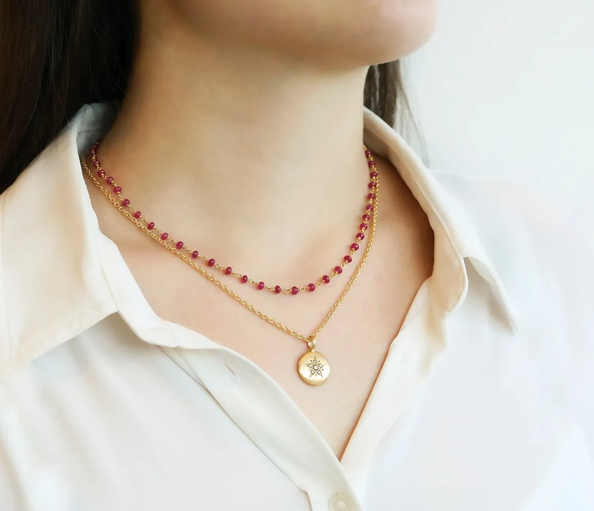 Cabochon Ruby & 20K Gold Wire Wrapped Necklace