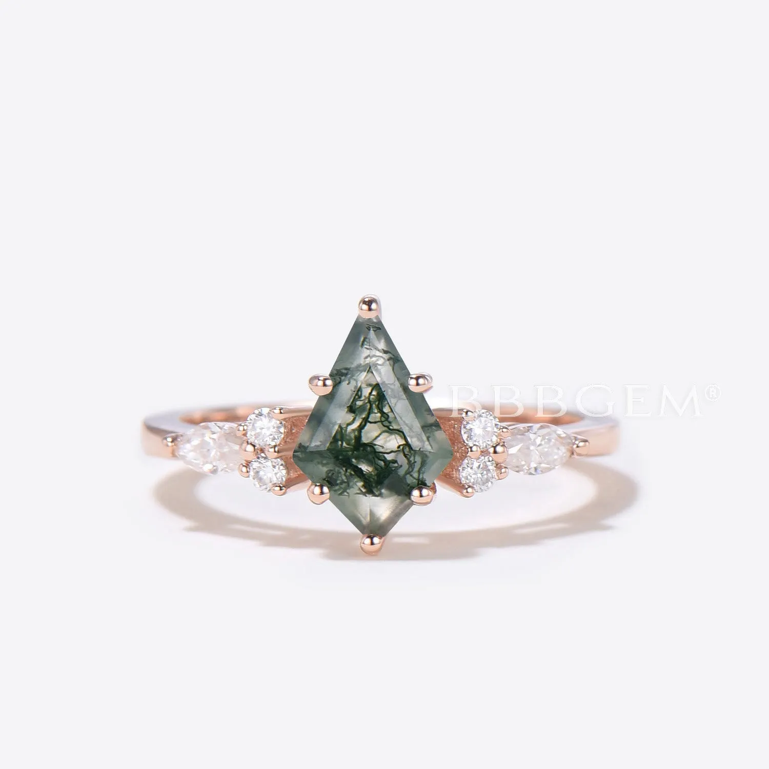 Celtic Knot Moss Agate Engagement Ring Set Moon Moissanite Ring