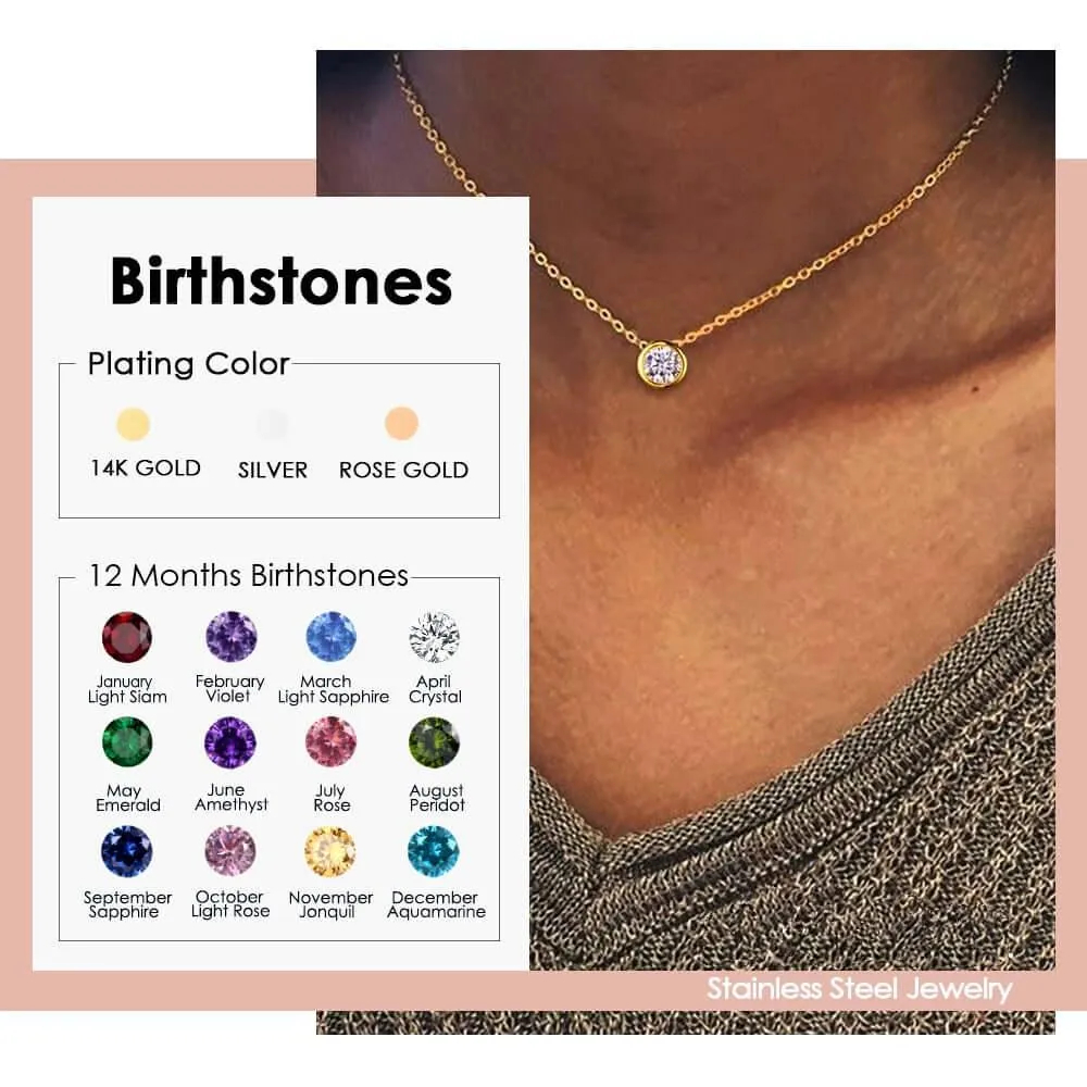 Classic Stainless Steel Birthstone Necklace