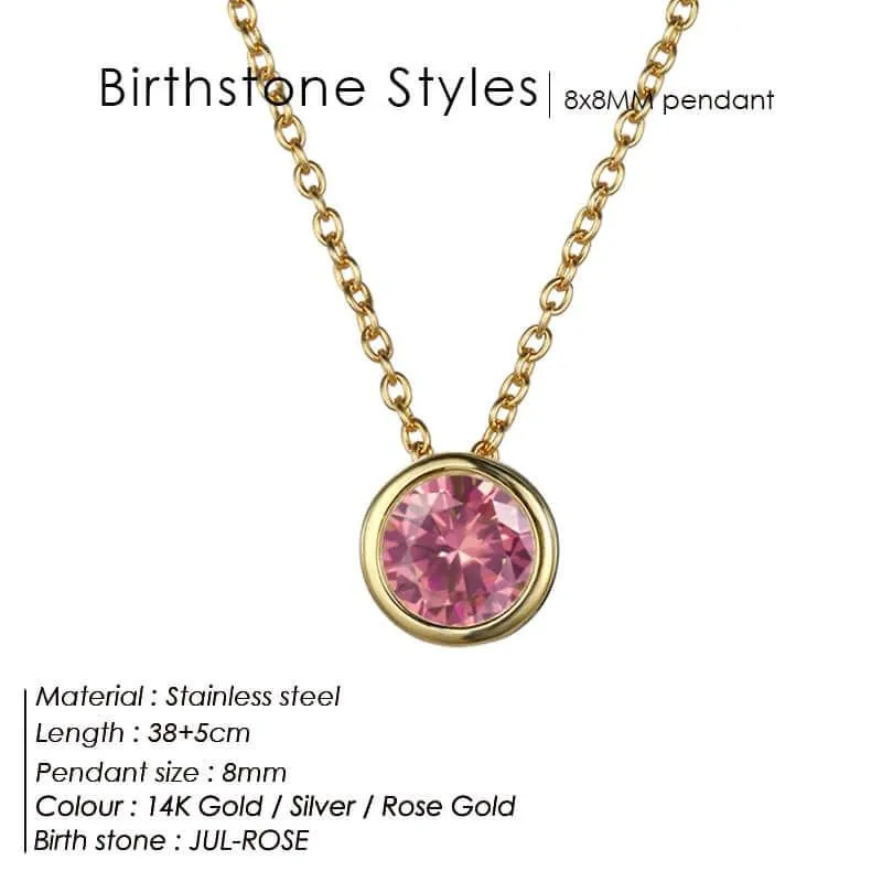 Classic Stainless Steel Birthstone Necklace