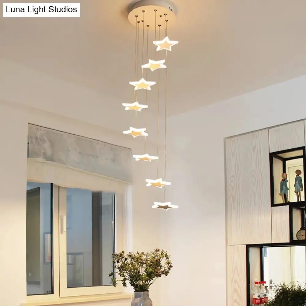 Contemporary LED Acrylic Spiral Hanging Star Lights - 8/12/18 Heads, Warm/White Light