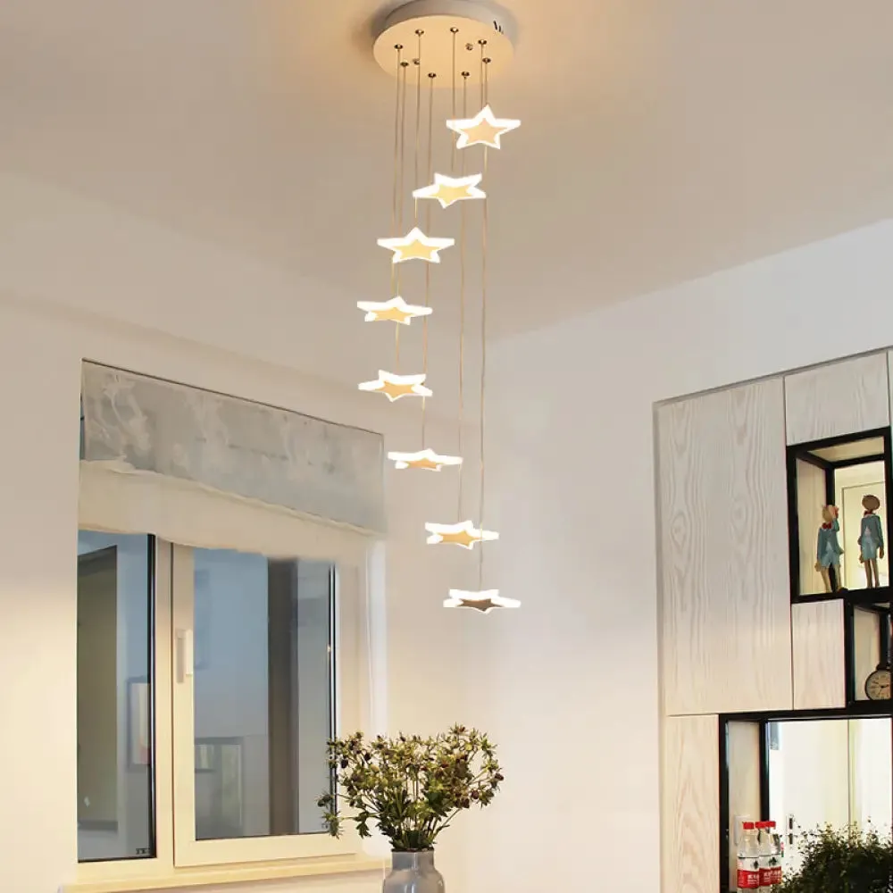 Contemporary LED Acrylic Spiral Hanging Star Lights - 8/12/18 Heads, Warm/White Light