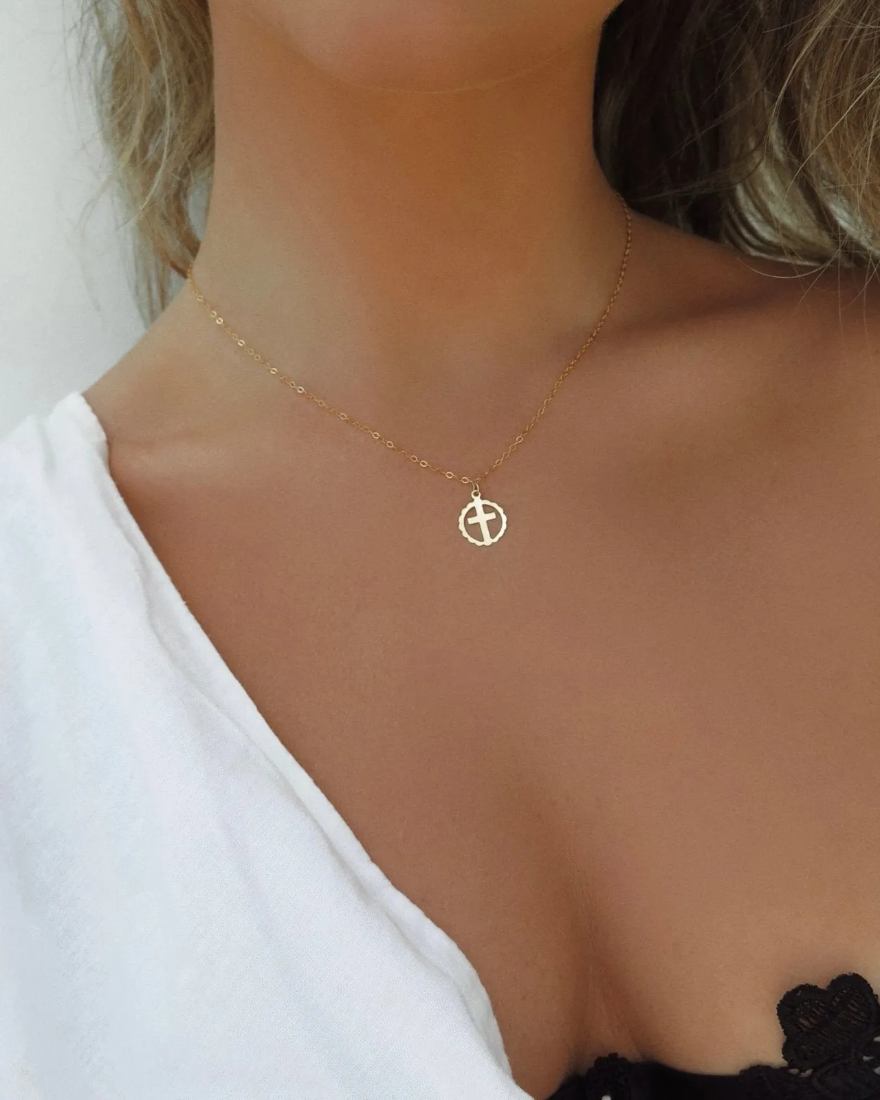 Cross Disc Necklace  - 14k Yellow Gold Fill