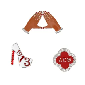 Delta Sigma Theta Inspired Red White 3 Pcs DST Sorority Pins|1 inch