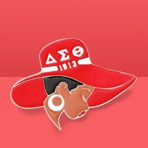 Delta Sigma Theta Inspired Red White Greek Letter Hat DST Pin|2 x 2.75 inches