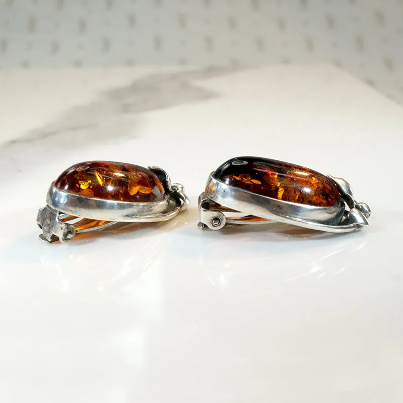 Enchanting Amber in Sculpted Sterling Earrings