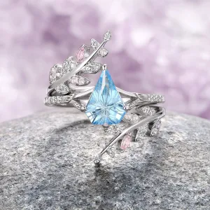 Fantasy Shield Cut Aquamarine & Rose Quartz Ring Set- Sterling Silver