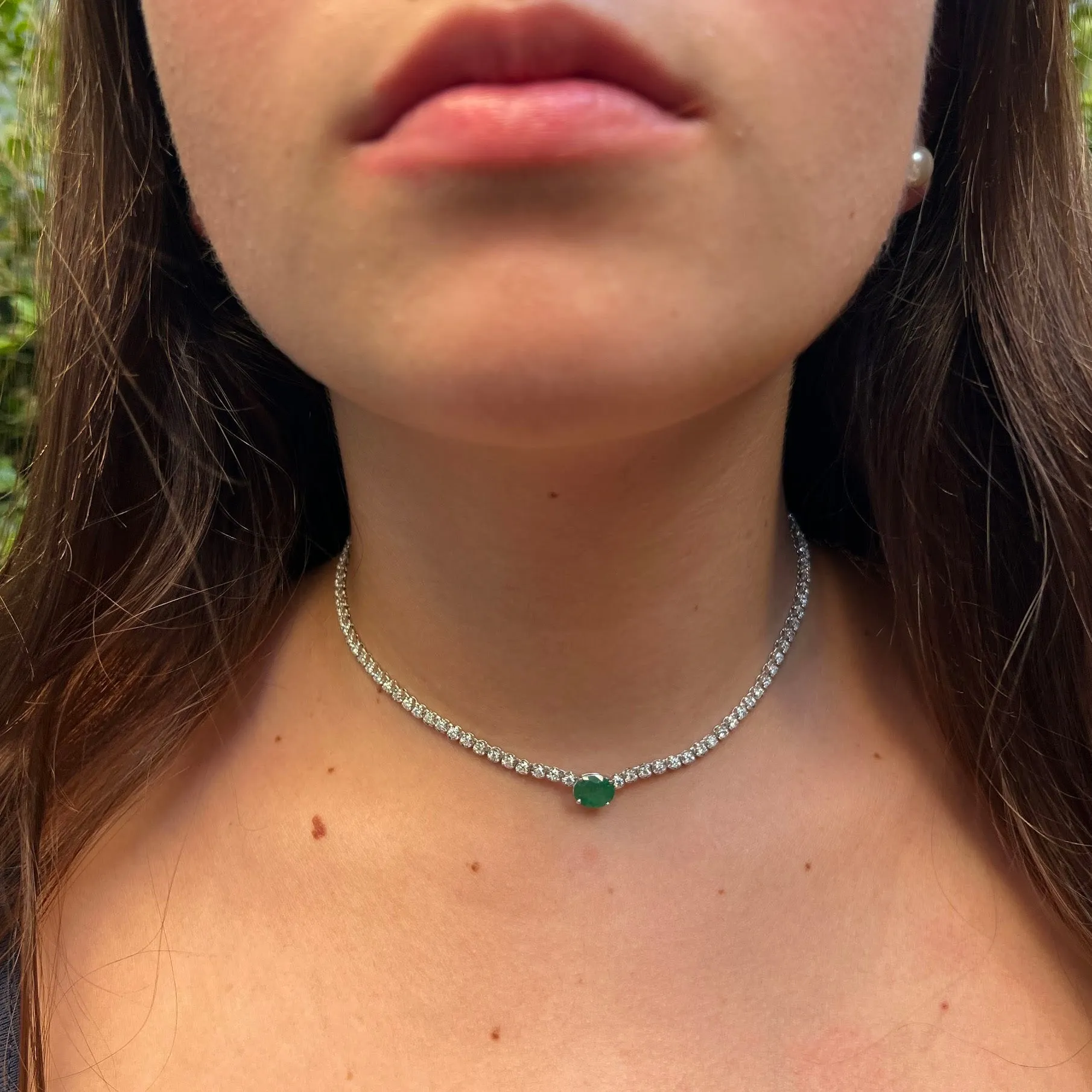 Gemstone Center Diamond Tennis Choker