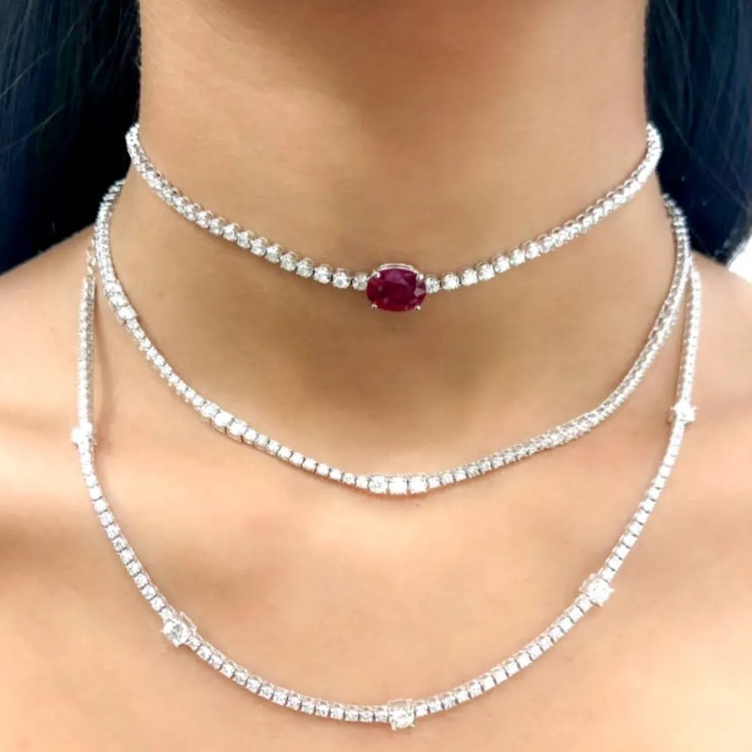 Gemstone Center Diamond Tennis Choker