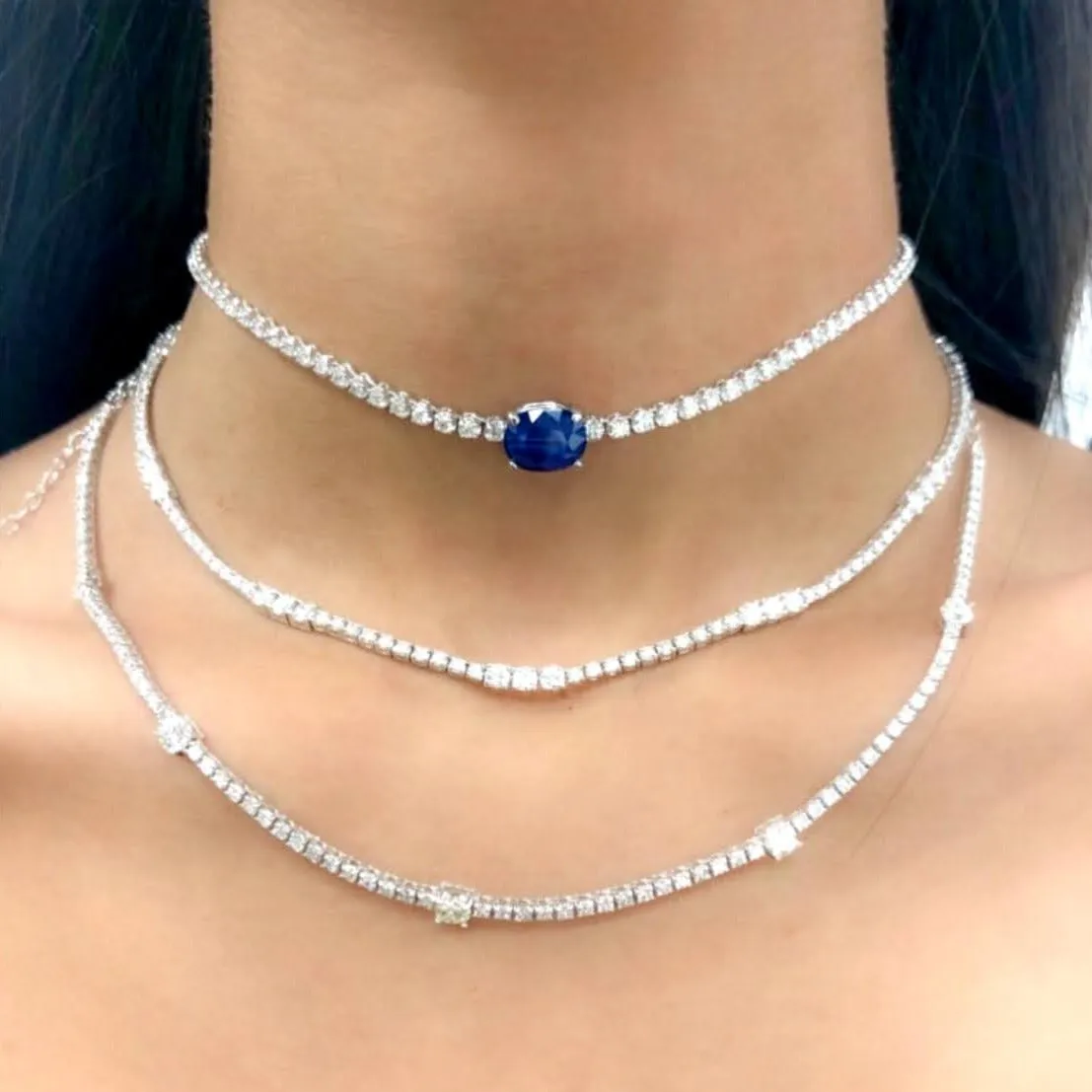 Gemstone Center Diamond Tennis Choker