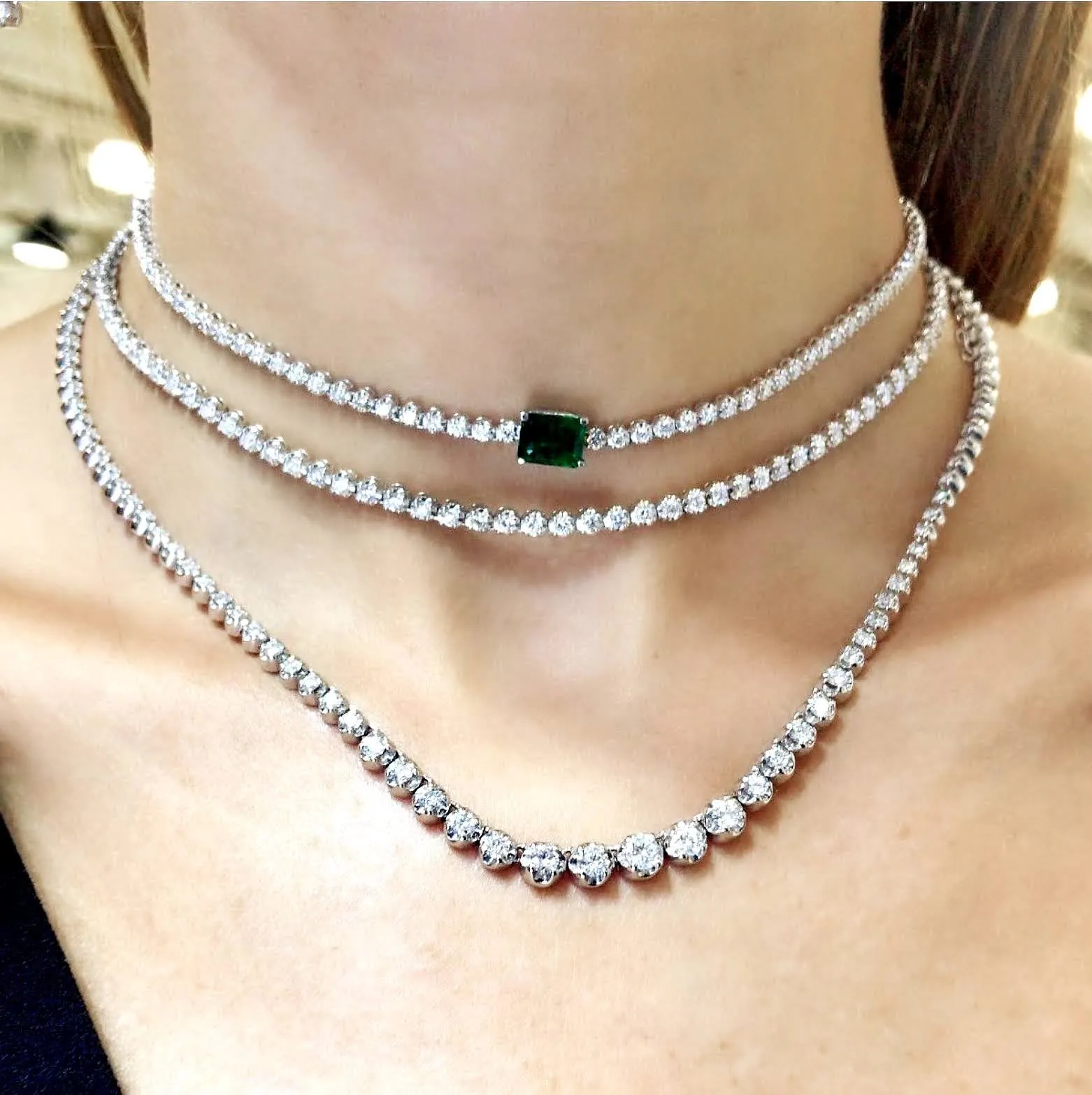 Gemstone Center Diamond Tennis Choker