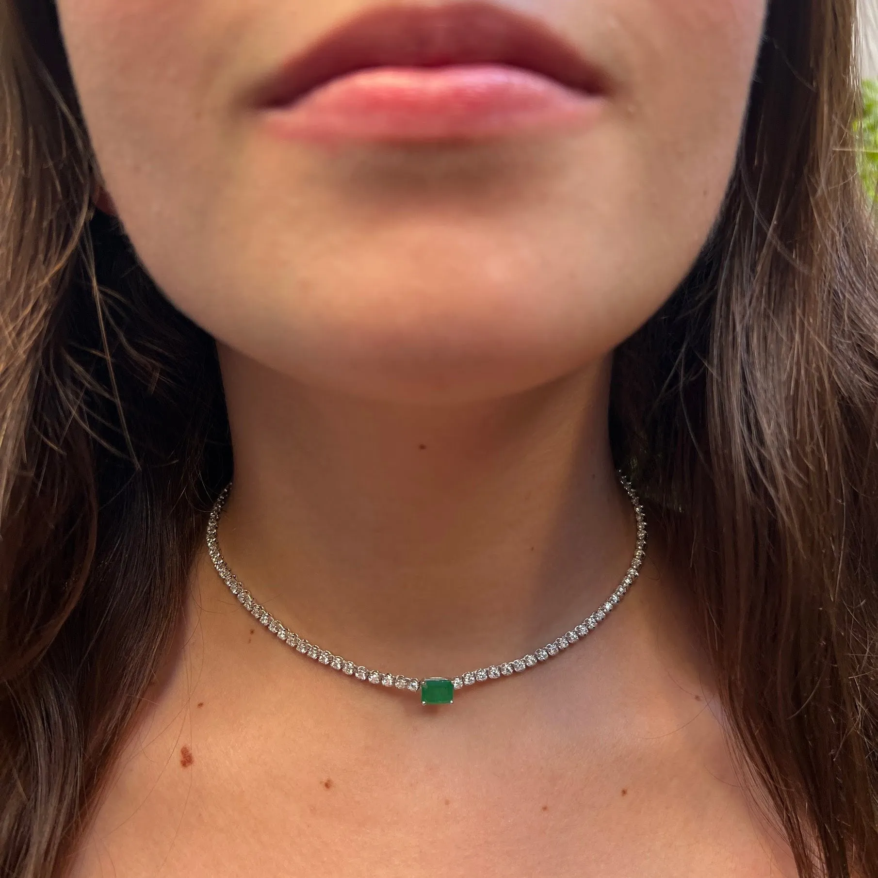 Gemstone Center Diamond Tennis Choker