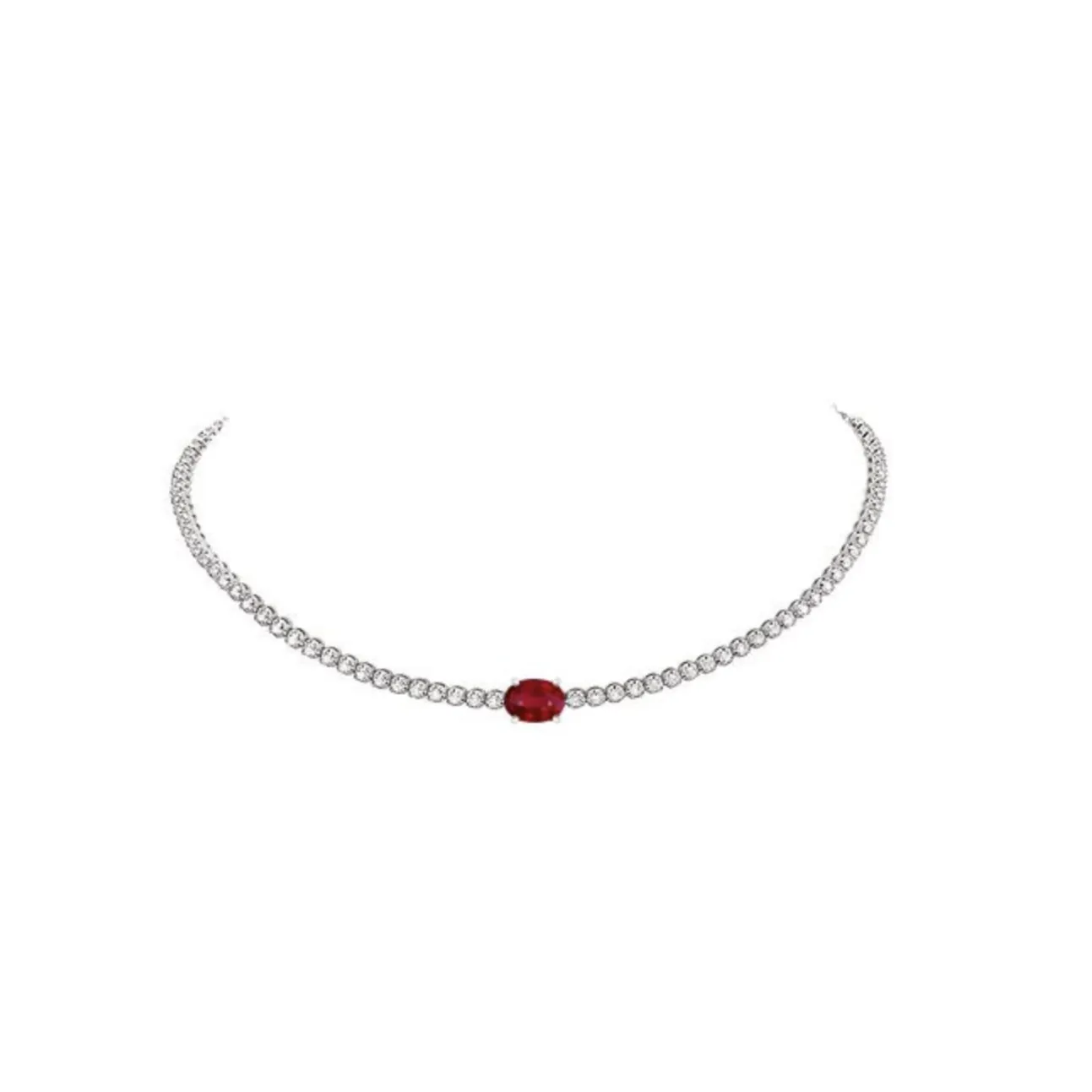 Gemstone Center Diamond Tennis Choker