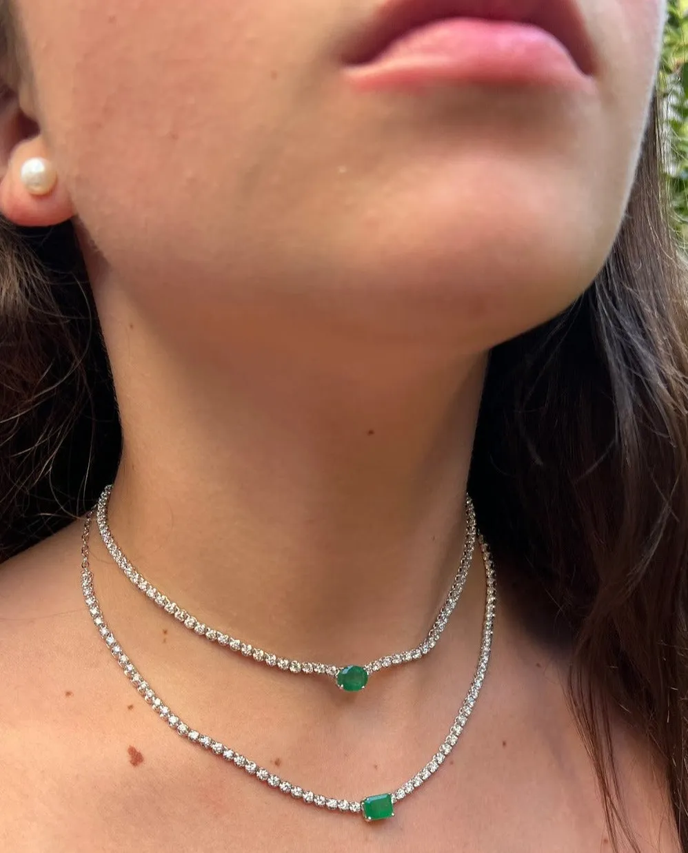 Gemstone Center Diamond Tennis Choker