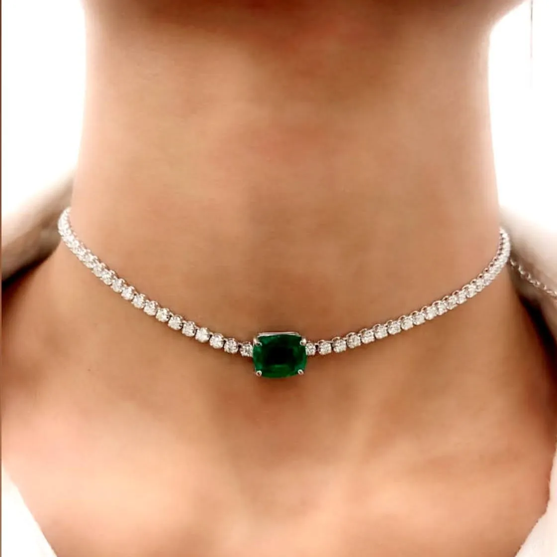 Gemstone Center Diamond Tennis Choker