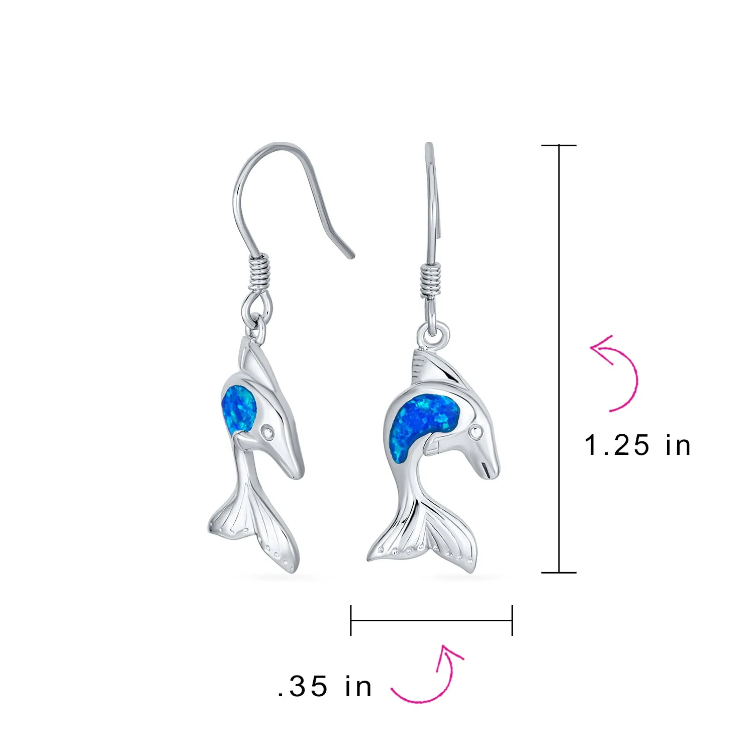 Gemstone Created Blue Opal Dolphin Dangle Gemstone Earrings in Sterling Silver