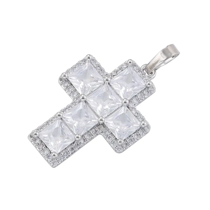 Glam Luxurious Shiny Cross 18k Gold Plated Zircon Copper Wholesale Pendants