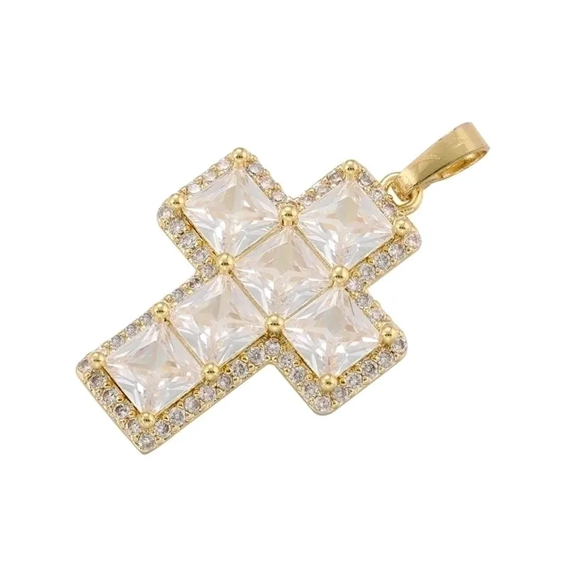 Glam Luxurious Shiny Cross 18k Gold Plated Zircon Copper Wholesale Pendants