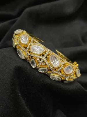 Gold Finish Moissanite Kundan American Diamond Bracelet