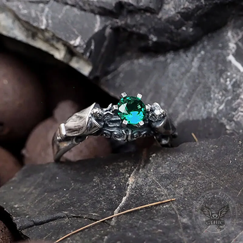 Gothic Bat Diopside Sterling Silver Ring