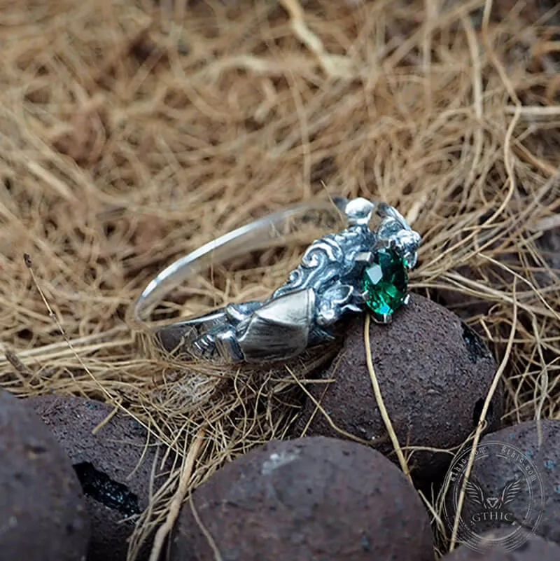 Gothic Bat Diopside Sterling Silver Ring