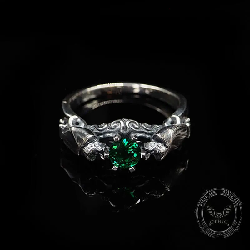 Gothic Bat Diopside Sterling Silver Ring