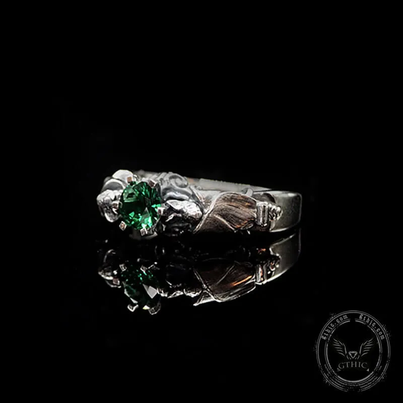 Gothic Bat Diopside Sterling Silver Ring