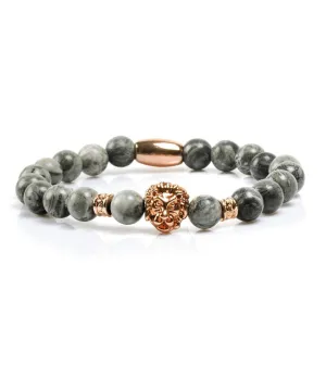 Grey Jasper Rose Gold Lion Charm Bracelet