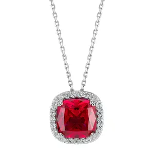 Halo necklace with ruby simulant and 0.25 carats* of diamond simulants in sterling silv