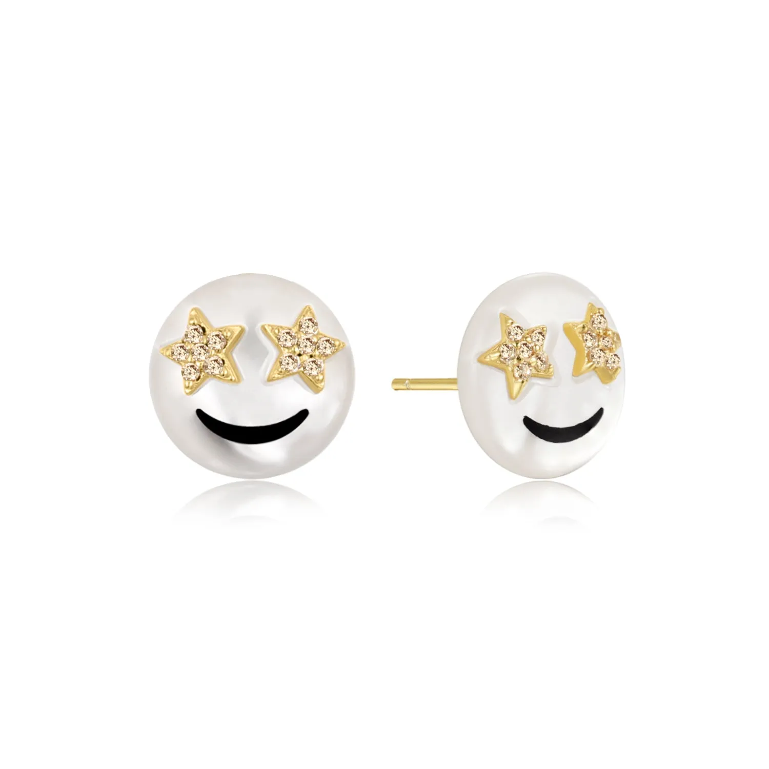 Happy Kids | WOW Single Stud | Champagne CZ & White Mother of Pearl | 14K Gold Plated 925 Silver