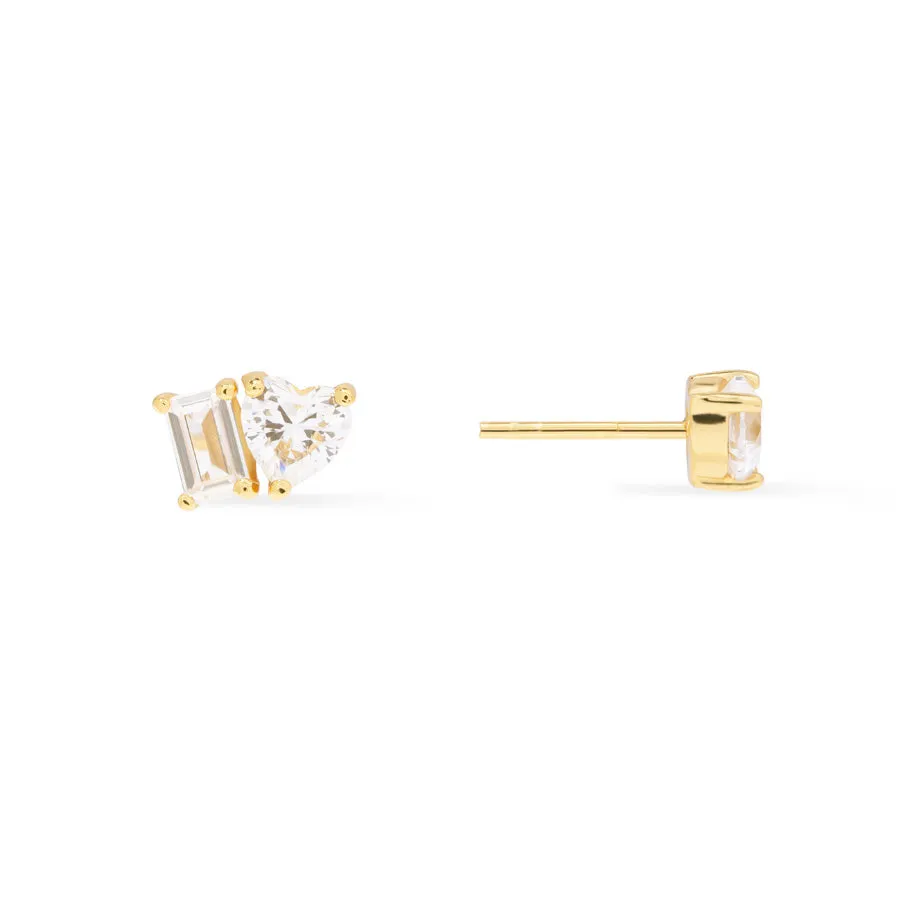 Heart Baguette Duo Stud Earrings