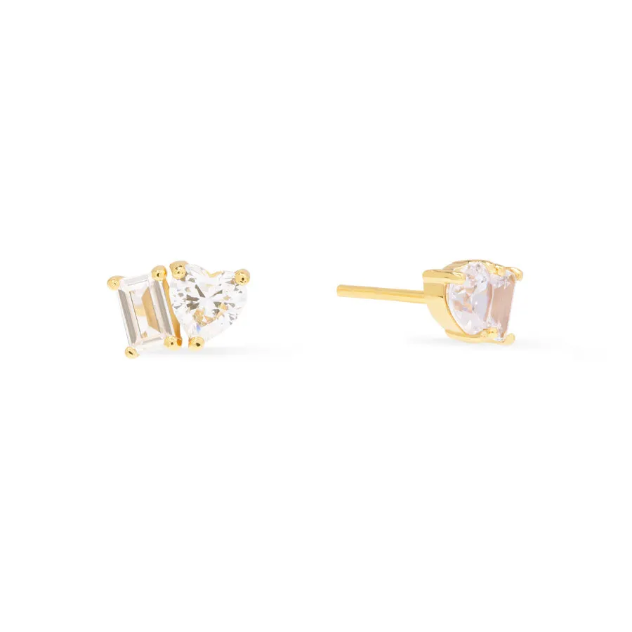 Heart Baguette Duo Stud Earrings