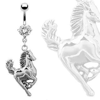 Horse Dangling Belly Ring w/CZ