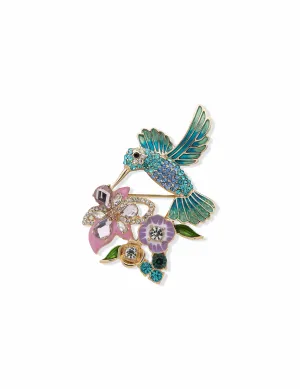 Hummingbird and Flower Brooch