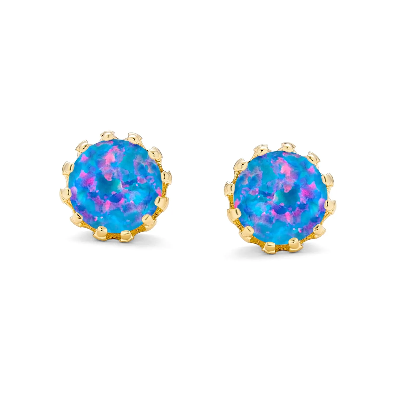 Iridescent Opal Crown Stud Earrings in Rose Gold & Sterling Silver, 6MM Birthstone