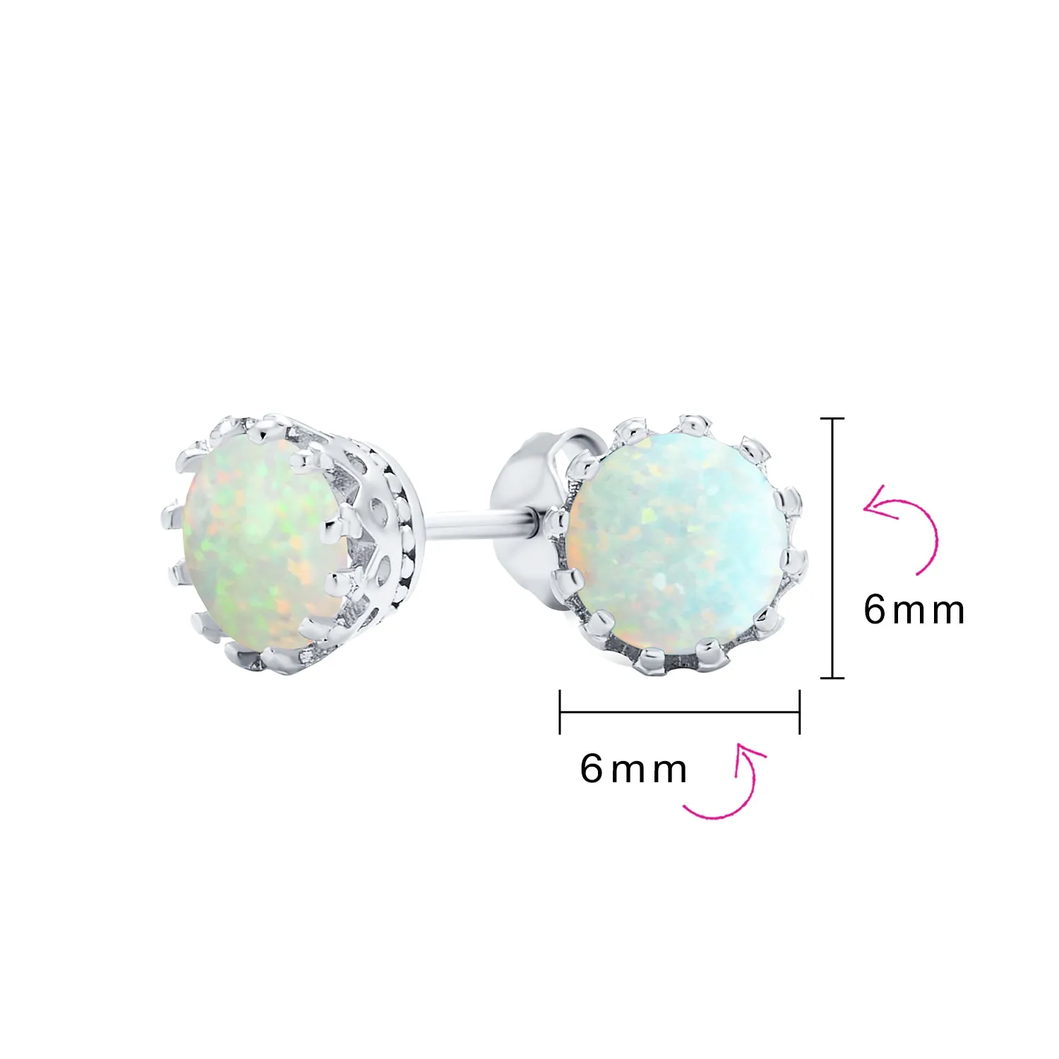 Iridescent Opal Crown Stud Earrings in Rose Gold & Sterling Silver, 6MM Birthstone