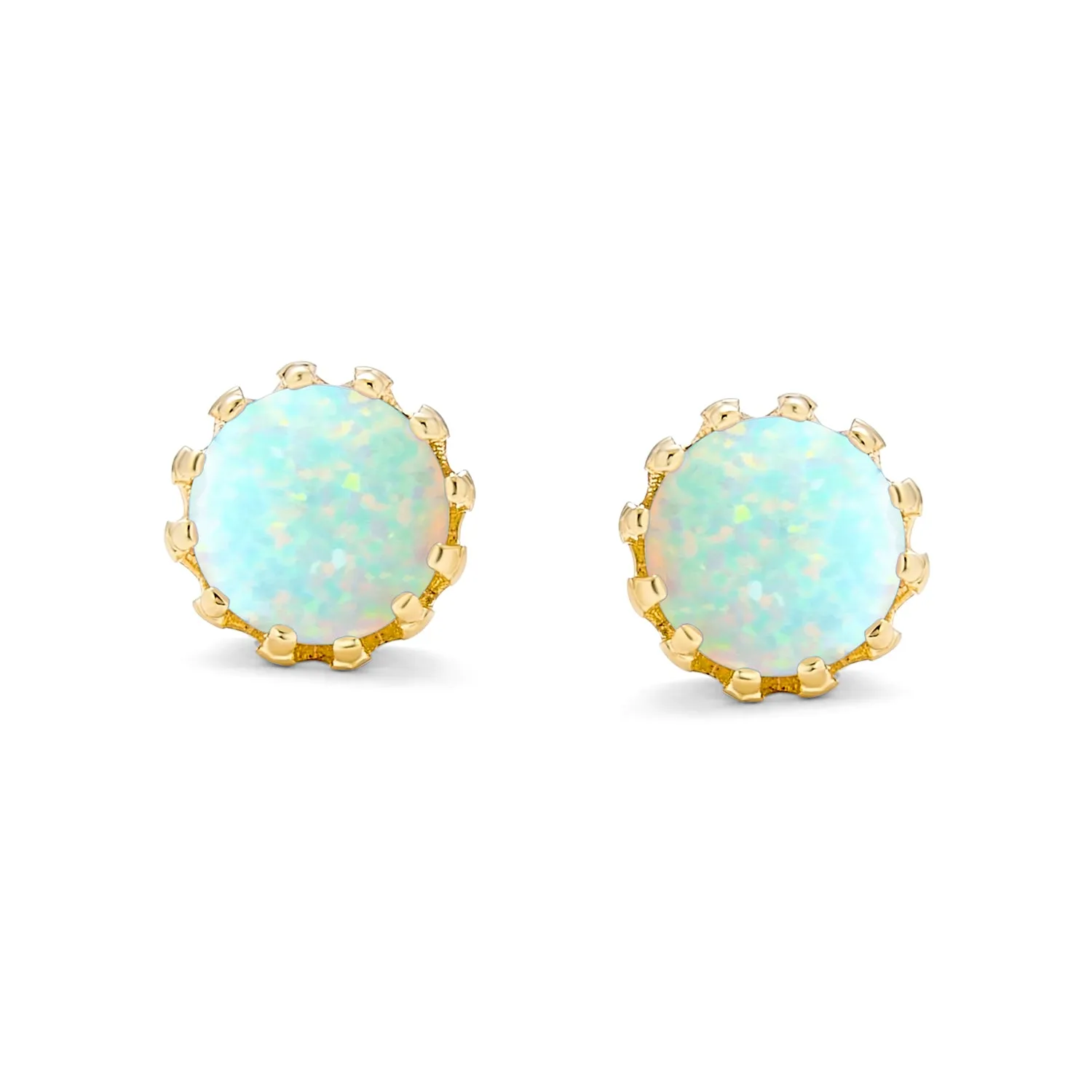 Iridescent Opal Crown Stud Earrings in Rose Gold & Sterling Silver, 6MM Birthstone