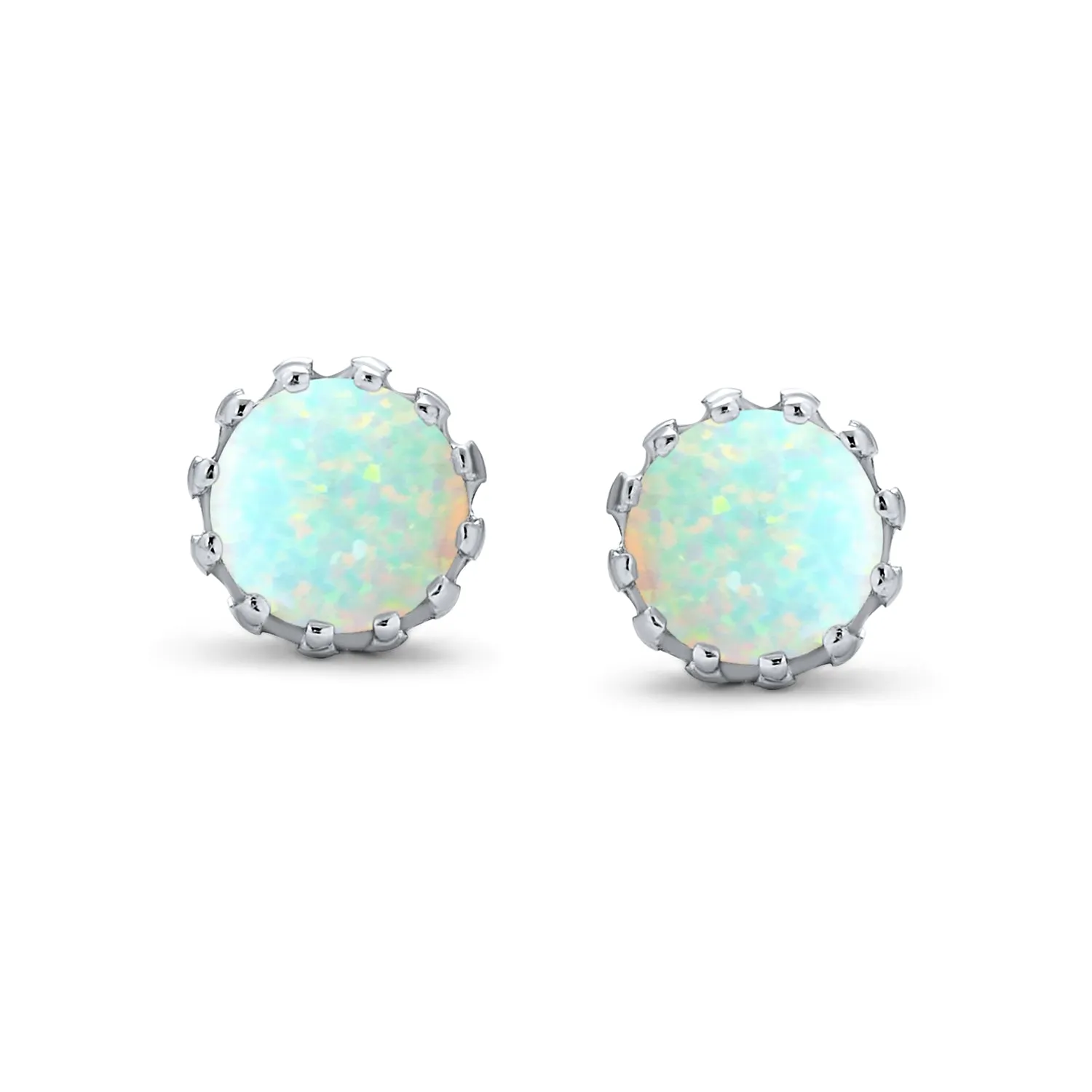 Iridescent Opal Crown Stud Earrings in Rose Gold & Sterling Silver, 6MM Birthstone