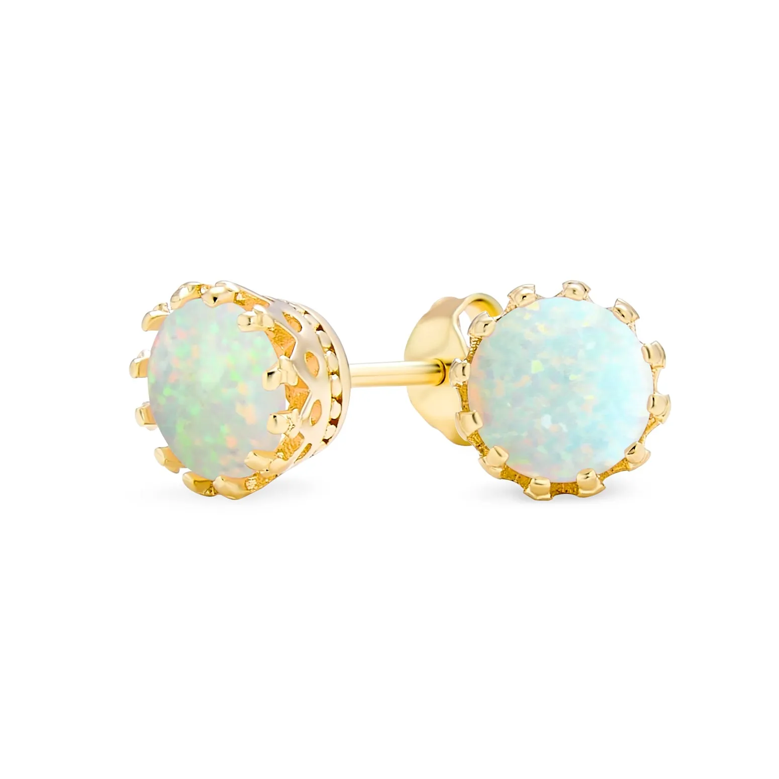 Iridescent Opal Crown Stud Earrings in Rose Gold & Sterling Silver, 6MM Birthstone