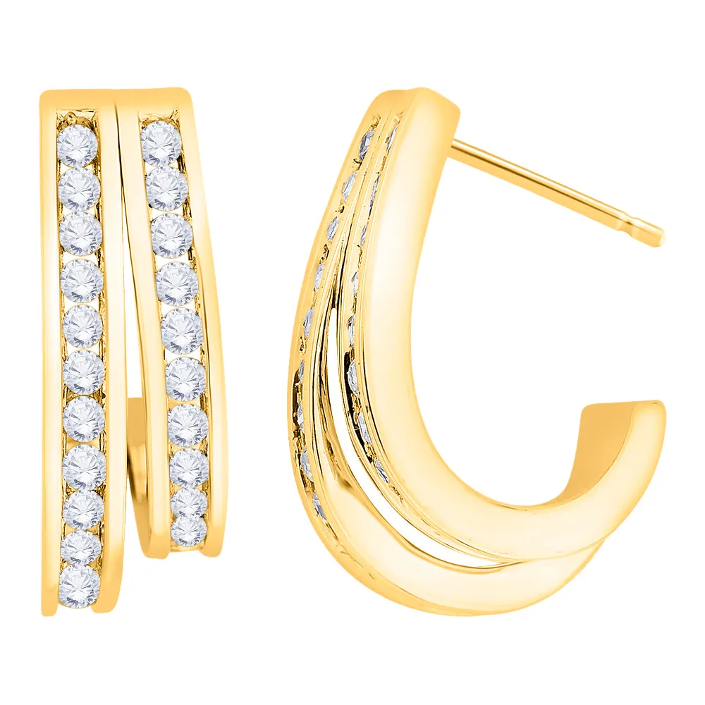 KATARINA 1 cttw Channel Set Diamond Double Row J-Hoop Earrings