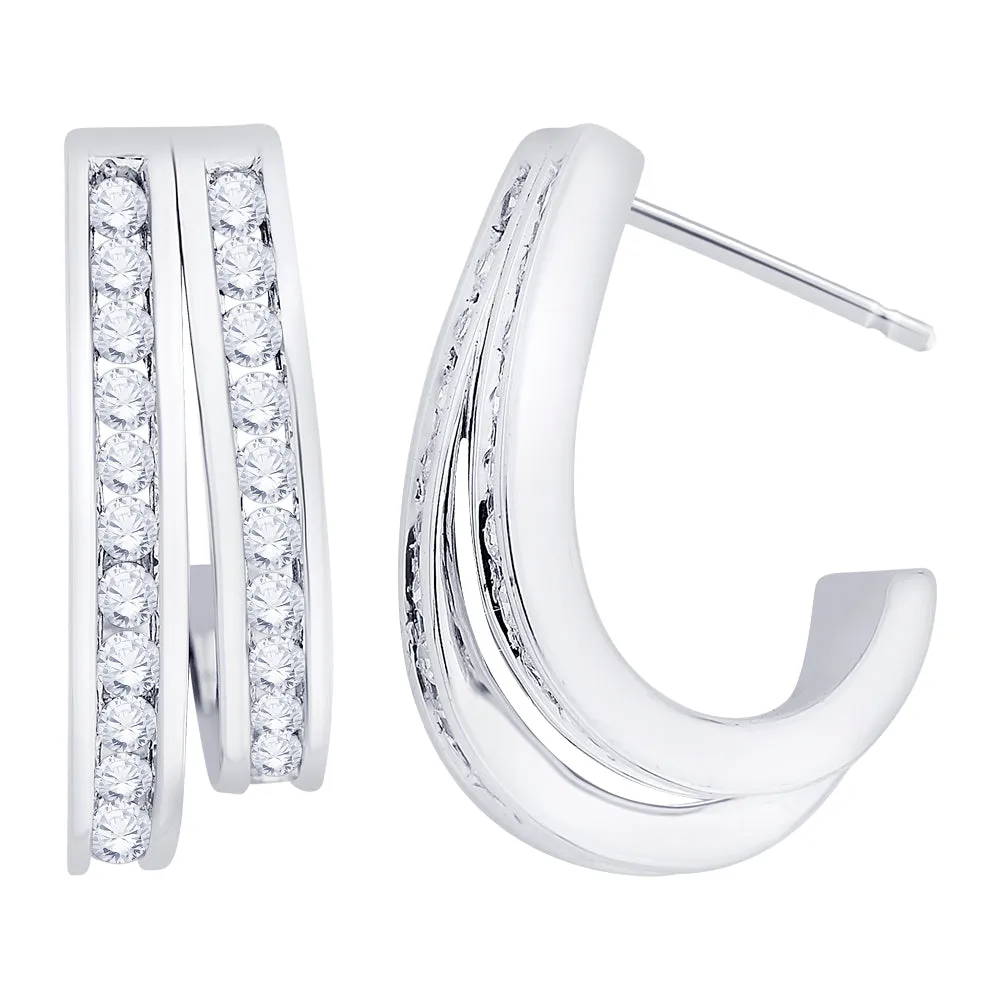 KATARINA 1 cttw Channel Set Diamond Double Row J-Hoop Earrings