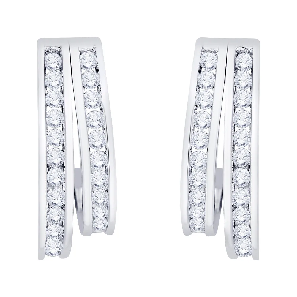 KATARINA 1 cttw Channel Set Diamond Double Row J-Hoop Earrings