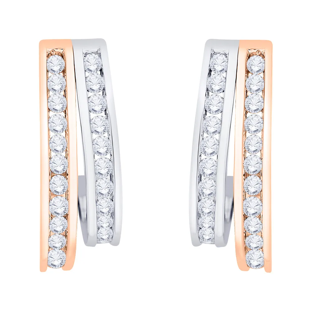 KATARINA 1 cttw Channel Set Diamond Double Row J-Hoop Earrings