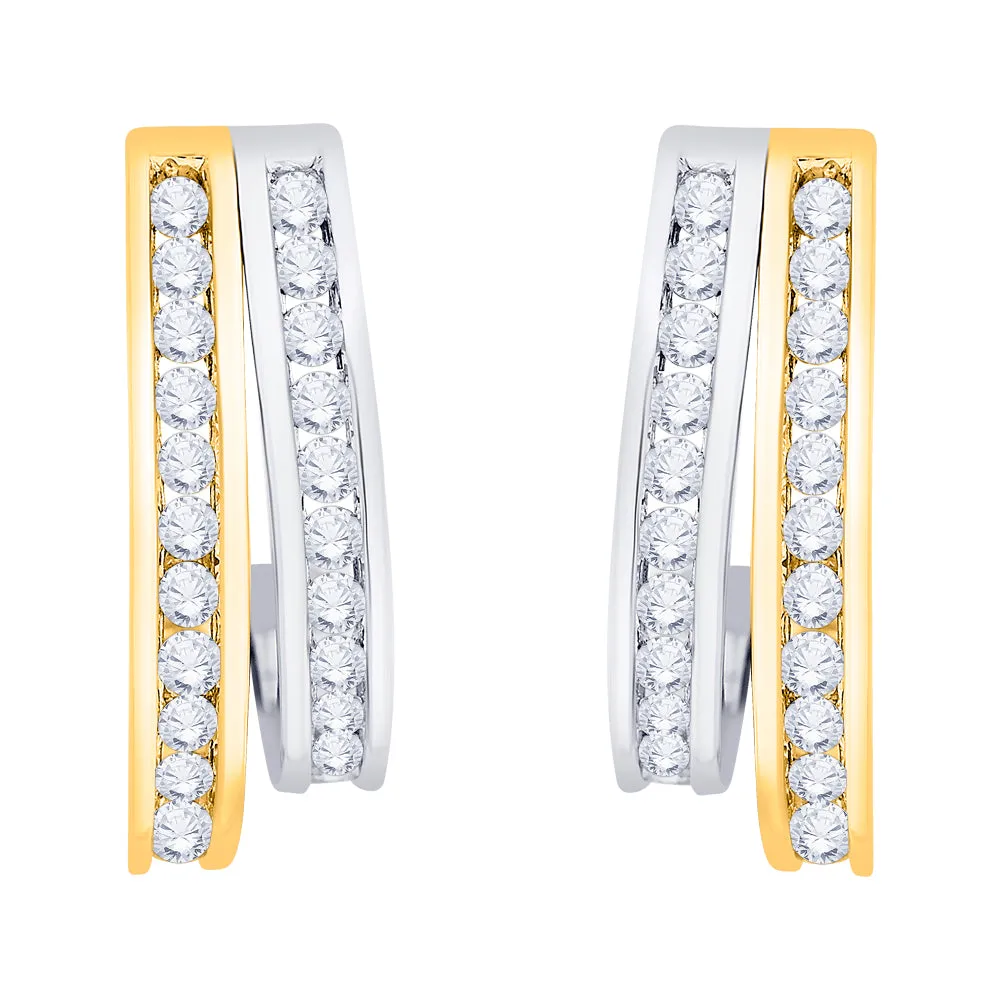 KATARINA 1 cttw Channel Set Diamond Double Row J-Hoop Earrings