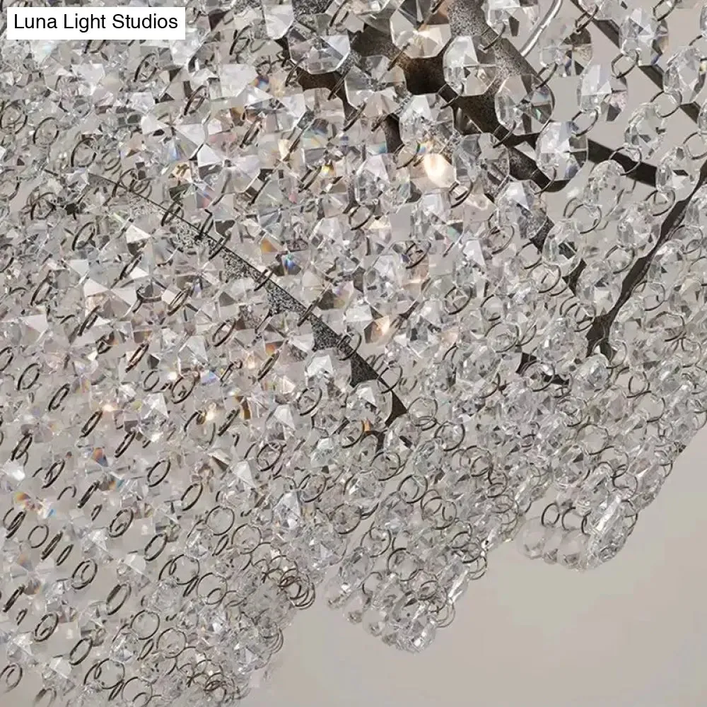 Luxurious Cylinder Pendant Light with Clear Crystal Beads - Ideal for Adult Bedroom Lighting