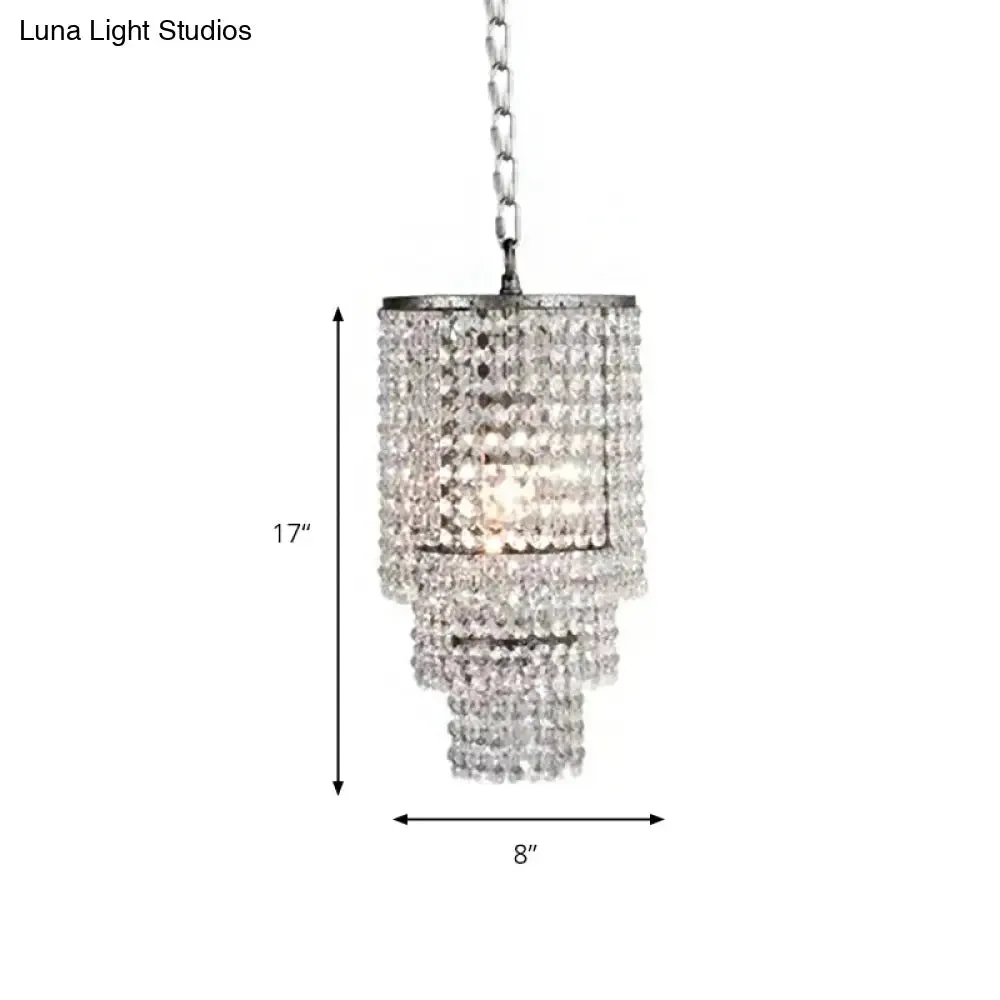 Luxurious Cylinder Pendant Light with Clear Crystal Beads - Ideal for Adult Bedroom Lighting