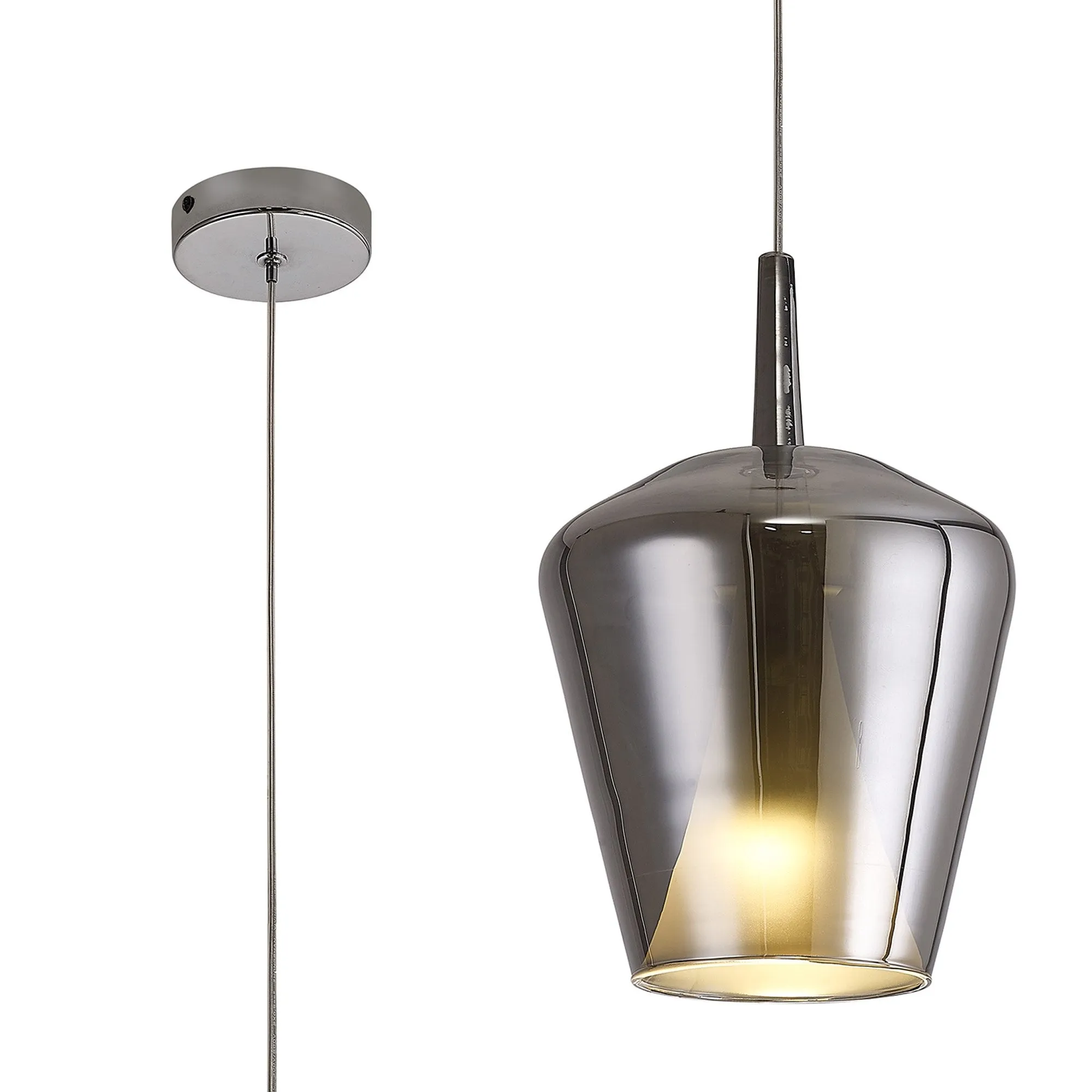 Mantra M8256 Elsa 1 Light Pendant With Inverted Bell Shade Chrome Glass With Frosted Inner Cone